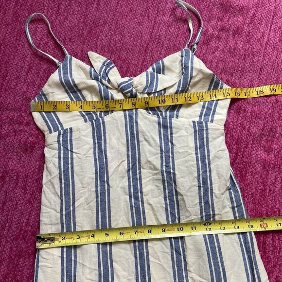 Roxy Sweetest Step Linen Blend Striped Midi Dress Blue Cream Size Medium - Picture 10 of 13